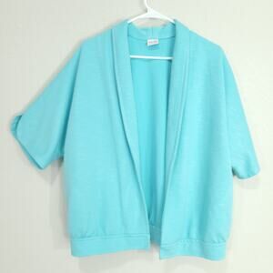 Graff Californiawear Cardigan Jacket Womens Large Aqua Blue Short Sleeve Dolman